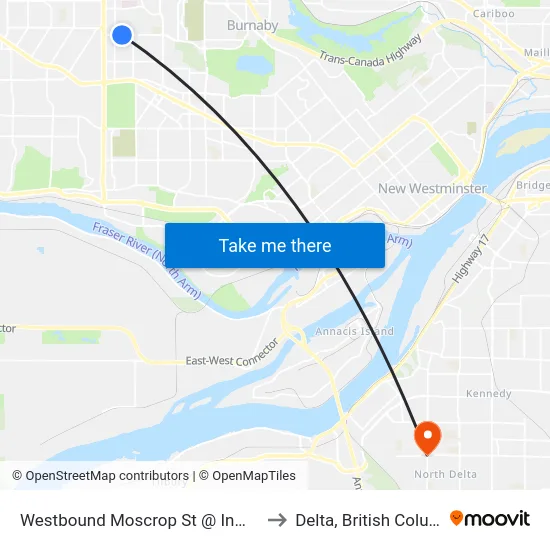 Westbound Moscrop St @ Inman Ave to Delta, British Columbia map