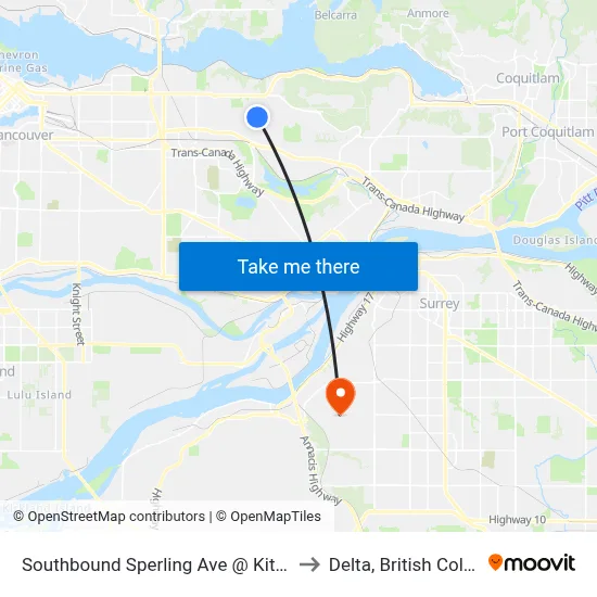 Southbound Sperling Ave @ Kitchener St to Delta, British Columbia map