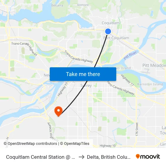 Coquitlam Central Station @ Bay 7 to Delta, British Columbia map