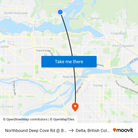 Northbound Deep Cove Rd @ Badger Rd to Delta, British Columbia map