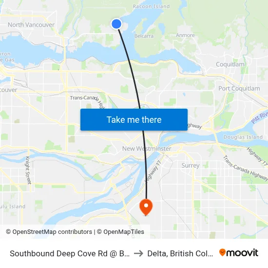 Southbound Deep Cove Rd @ Badger Rd to Delta, British Columbia map