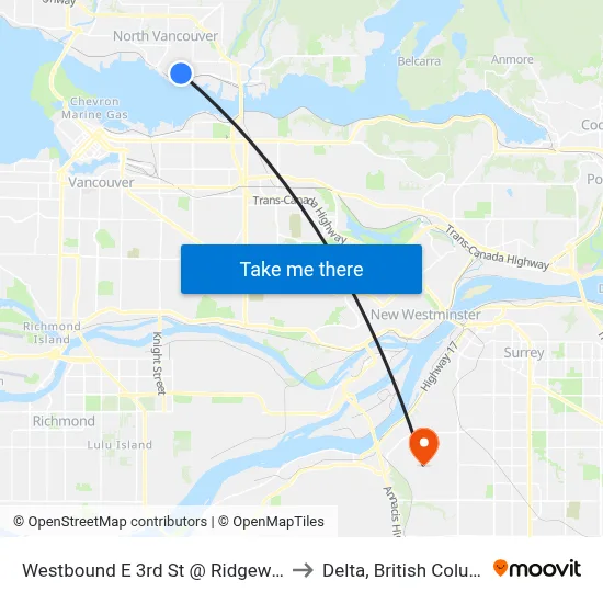 Westbound E 3rd St @ Ridgeway Ave to Delta, British Columbia map