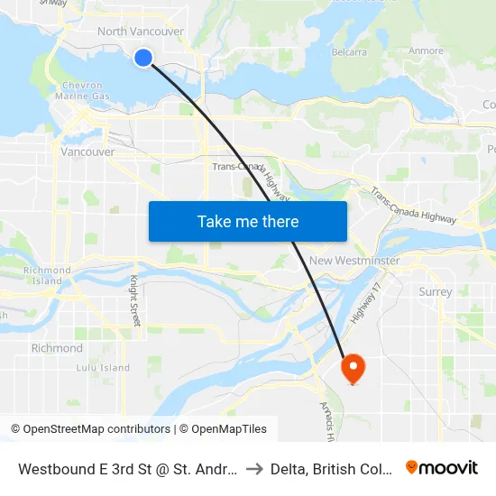 Westbound E 3rd St @ St. Andrews Ave to Delta, British Columbia map