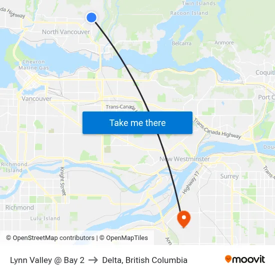 Lynn Valley @ Bay 2 to Delta, British Columbia map