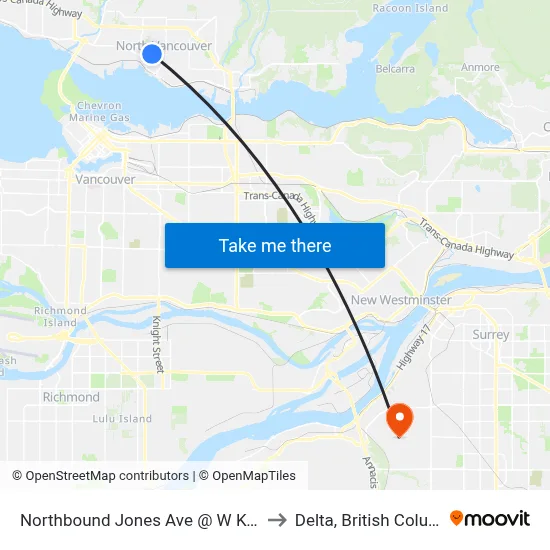 Northbound Jones Ave @ W Keith Rd to Delta, British Columbia map