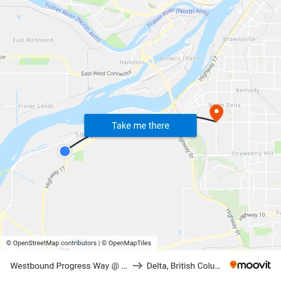 Westbound Progress Way @ 76 St to Delta, British Columbia map