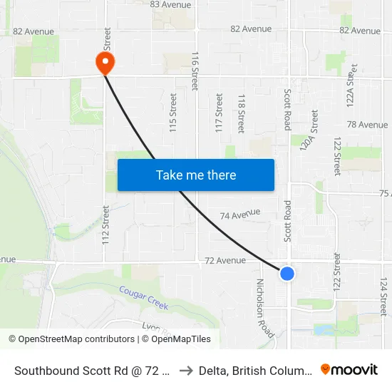 Southbound Scott Rd @ 72 Ave to Delta, British Columbia map