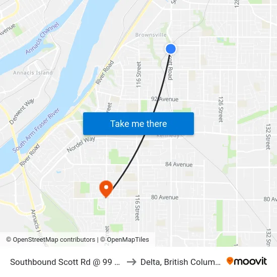 Southbound Scott Rd @ 99 Ave to Delta, British Columbia map
