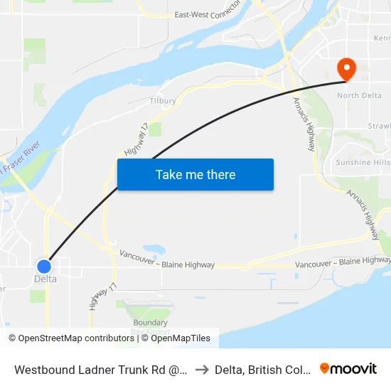 Westbound Ladner Trunk Rd @ Hwy 17a to Delta, British Columbia map
