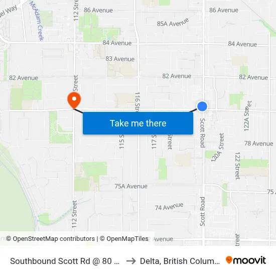 Southbound Scott Rd @ 80 Ave to Delta, British Columbia map