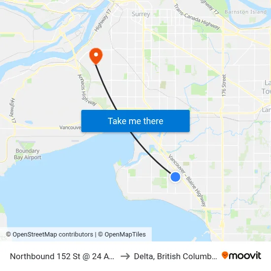 Northbound 152 St @ 24 Ave to Delta, British Columbia map