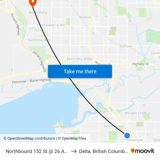 Northbound 152 St @ 26 Ave to Delta, British Columbia map