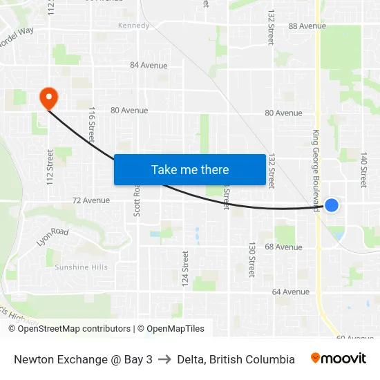 Newton Exchange @ Bay 3 to Delta, British Columbia map