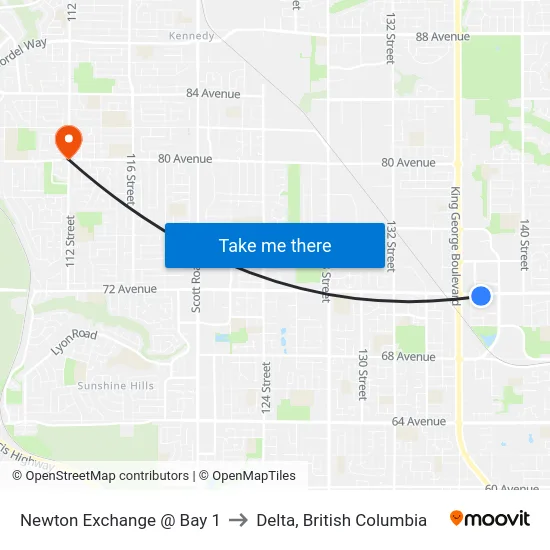 Newton Exchange @ Bay 1 to Delta, British Columbia map