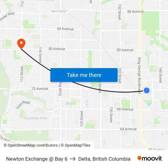 Newton Exchange @ Bay 6 to Delta, British Columbia map