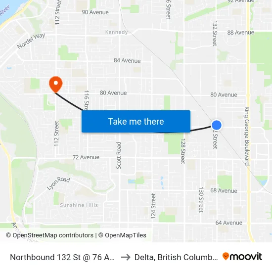 Northbound 132 St @ 76 Ave to Delta, British Columbia map