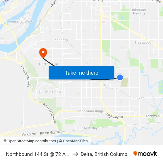 Northbound 144 St @ 72 Ave to Delta, British Columbia map