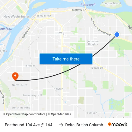 Eastbound 104 Ave @ 164 St to Delta, British Columbia map