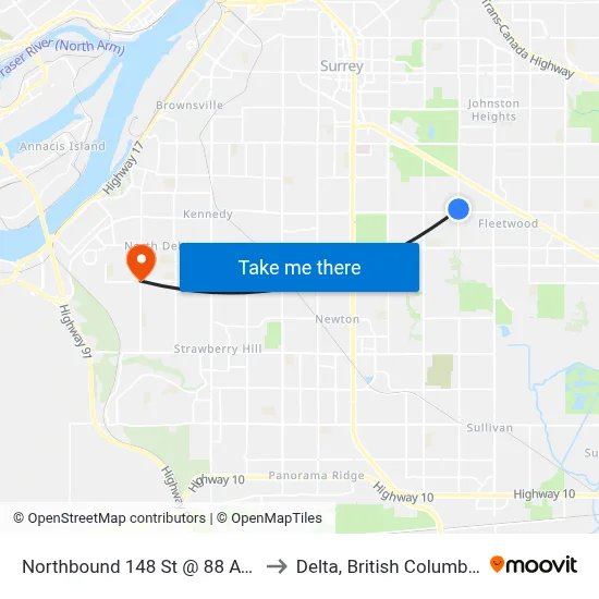 Northbound 148 St @ 88 Ave to Delta, British Columbia map