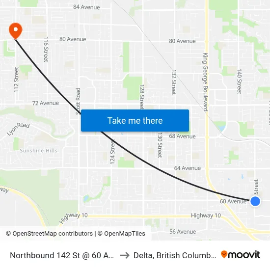 Northbound 142 St @ 60 Ave to Delta, British Columbia map