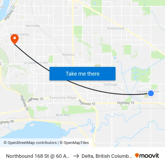 Northbound 168 St @ 60 Ave to Delta, British Columbia map