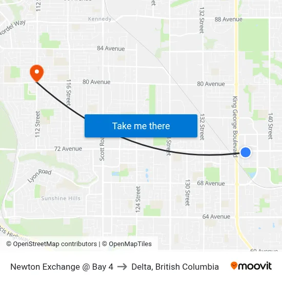 Newton Exchange @ Bay 4 to Delta, British Columbia map