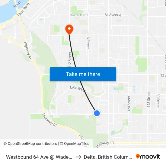 Westbound 64 Ave @ Wade Rd to Delta, British Columbia map