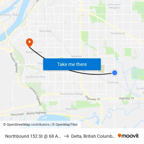 Northbound 152 St @ 68 Ave to Delta, British Columbia map