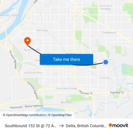 Southbound 152 St @ 72 Ave to Delta, British Columbia map