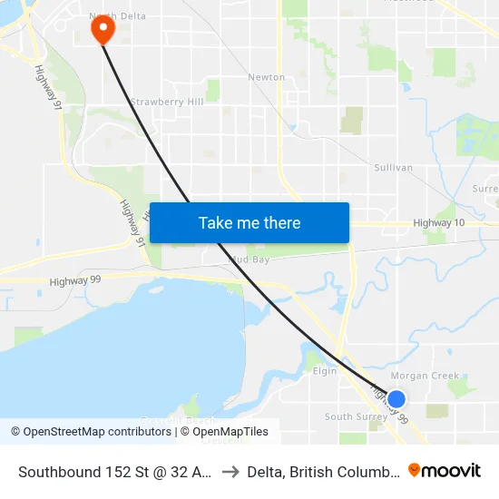 Southbound 152 St @ 32 Ave to Delta, British Columbia map