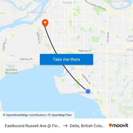 Eastbound Russell Ave @ Finlay St to Delta, British Columbia map