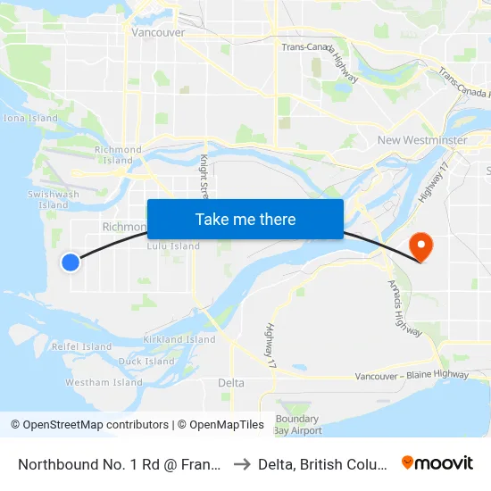 Northbound No. 1 Rd @ Francis Rd to Delta, British Columbia map