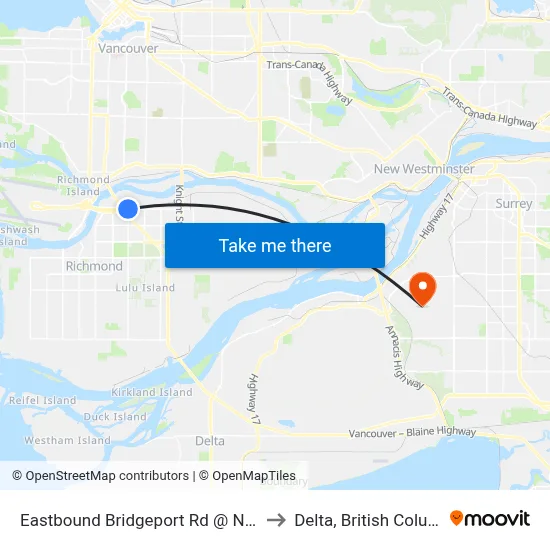 Eastbound Bridgeport Rd @ No. 4 Rd to Delta, British Columbia map