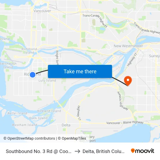 Southbound No. 3 Rd @ Cook Rd to Delta, British Columbia map