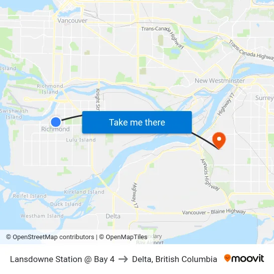 Lansdowne Station @ Bay 4 to Delta, British Columbia map
