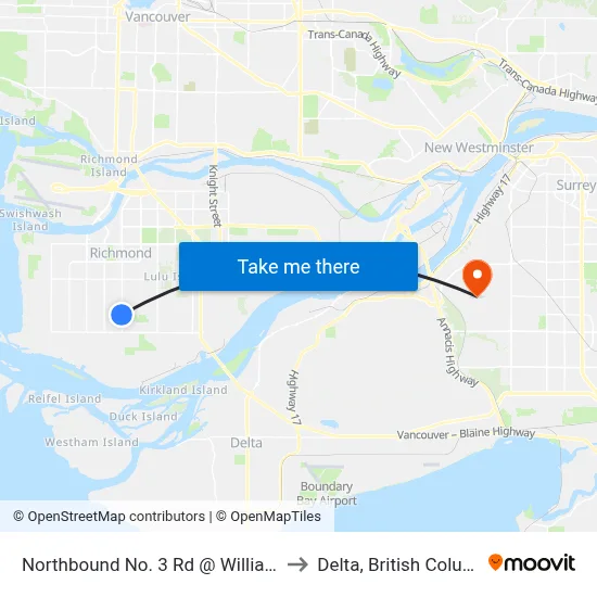 Northbound No. 3 Rd @ Williams Rd to Delta, British Columbia map