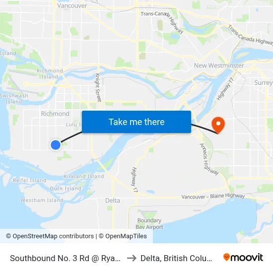 Southbound No. 3 Rd @ Ryan Rd to Delta, British Columbia map