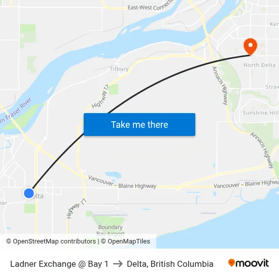 Ladner Exchange @ Bay 1 to Delta, British Columbia map