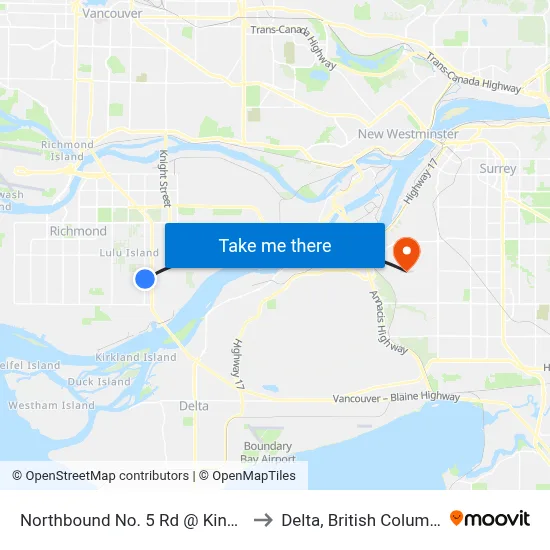 Northbound No. 5 Rd @ King Rd to Delta, British Columbia map