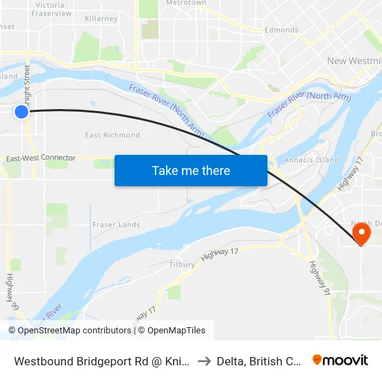 Westbound Bridgeport Rd @ Knight St Bridge to Delta, British Columbia map