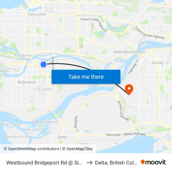 Westbound Bridgeport Rd @ Simpson Rd to Delta, British Columbia map
