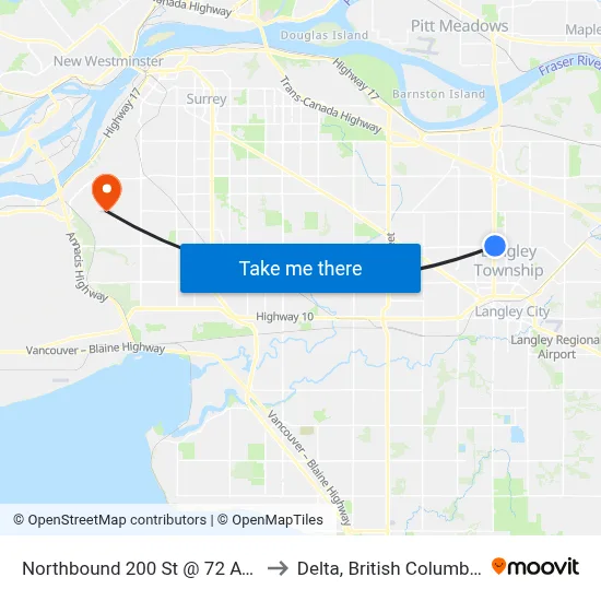 Northbound 200 St @ 72 Ave to Delta, British Columbia map
