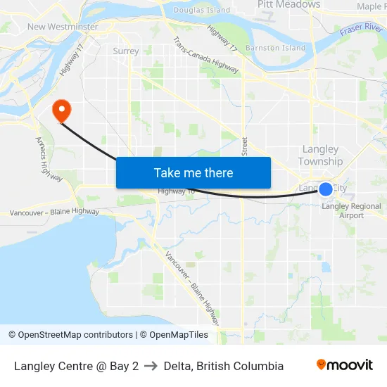 Langley Centre @ Bay 2 to Delta, British Columbia map