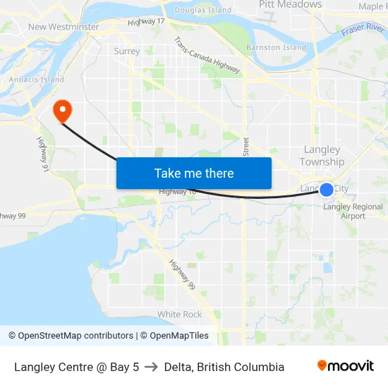 Langley Centre @ Bay 5 to Delta, British Columbia map
