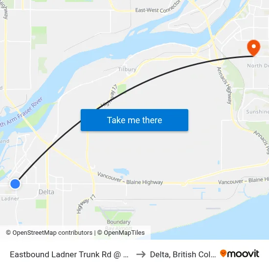 Eastbound Ladner Trunk Rd @ Central Ave to Delta, British Columbia map