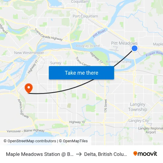 Maple Meadows Station @ Bay 3 to Delta, British Columbia map