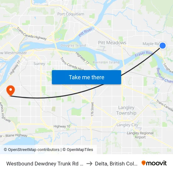 Westbound Dewdney Trunk Rd @ 232 St to Delta, British Columbia map