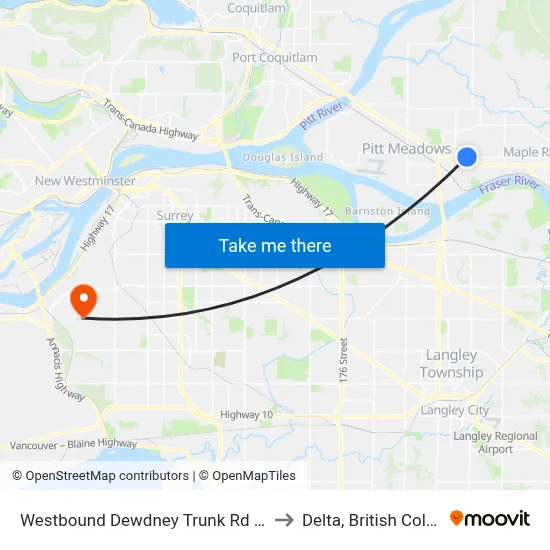 Westbound Dewdney Trunk Rd @ 207 St to Delta, British Columbia map