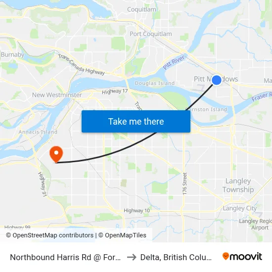Northbound Harris Rd @ Ford Rd to Delta, British Columbia map