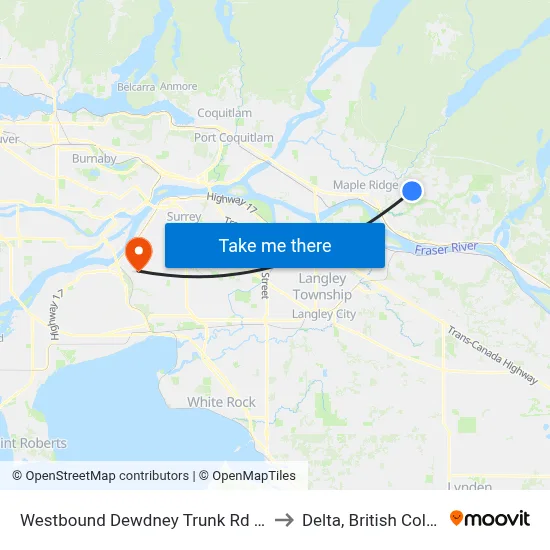 Westbound Dewdney Trunk Rd @ 248 St to Delta, British Columbia map